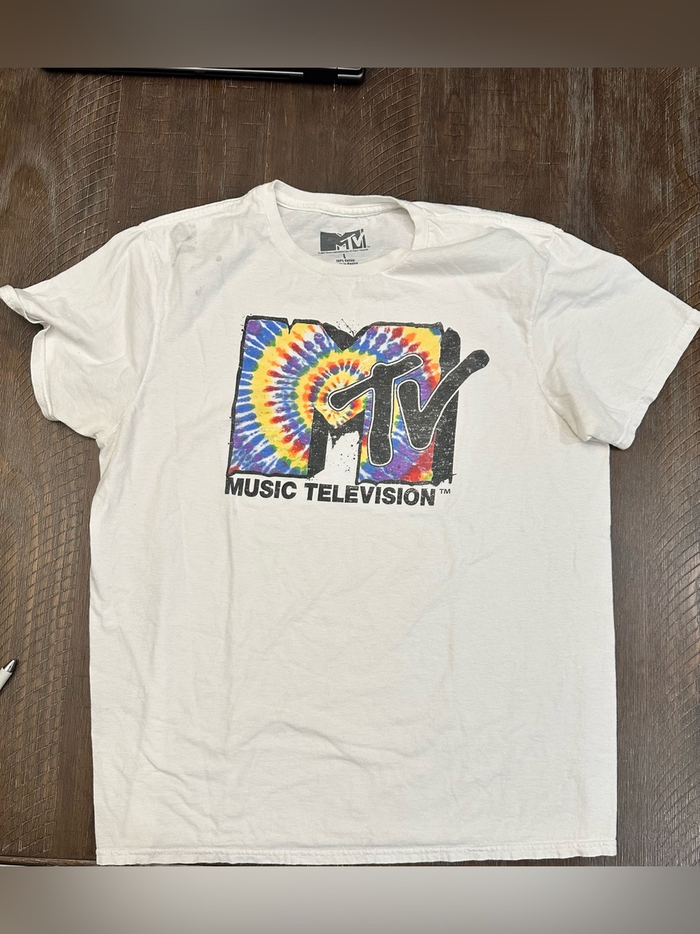 MTV Tie-Dye Logo Tee — White with Rainbow Spiral